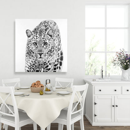 Leopard Ready to Attack - White Feline African Canvas Decor
