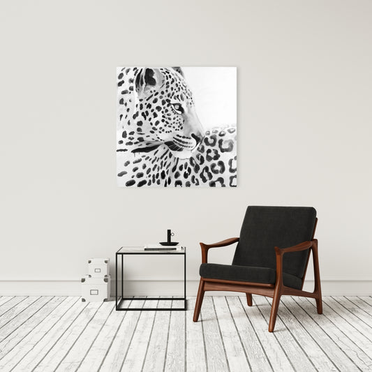 Beautiful Leopard Canvas | White Animal Art for Bedroom Decor