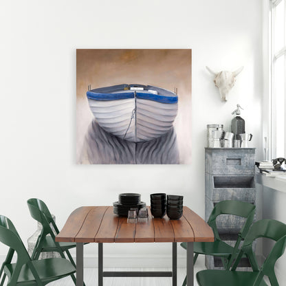 Canoe Boat Blue Coastal Canvas - Nautical Home Decor Art