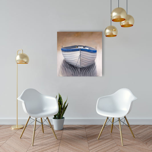 Canoe Boat Blue Coastal Canvas - Nautical Home Decor Art