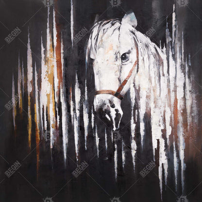 White Horse in the Dark Canvas | Rustic Bedroom Wall Decor