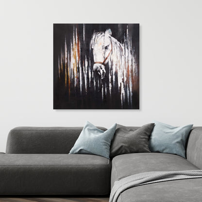 White Horse in the Dark Canvas | Rustic Bedroom Wall Decor