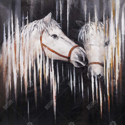 Two White Horses Kissing Canvas - Farm Animal Bedroom Decor