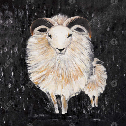 Rustic Farm Animals Bedroom Canvas - Two Bushy Ram Decor