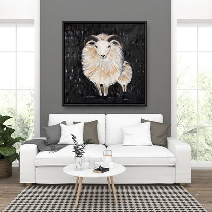 Brown Bedroom Animals Framed Canvas - Two Bushy Ram Decor