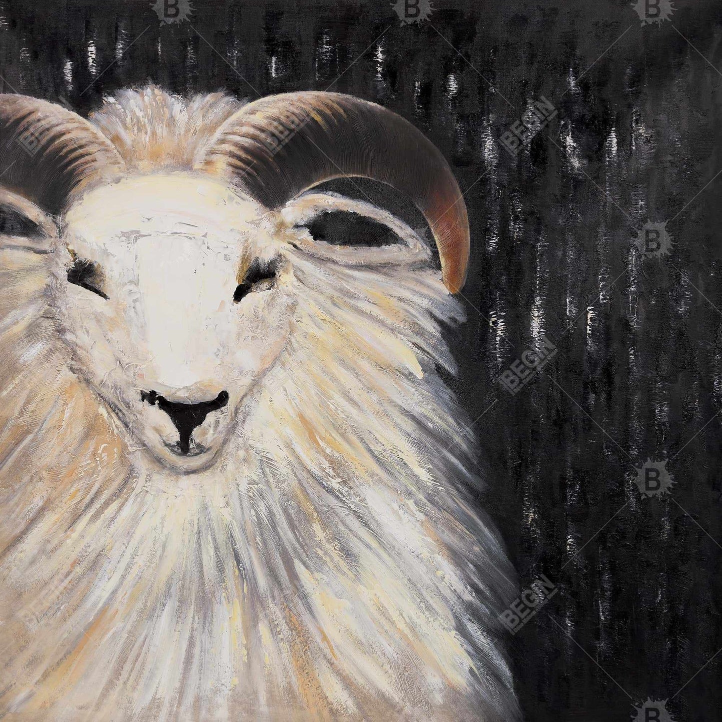 Toile encadrée « Bélier touffu » | Décoration de chambre animalière marron