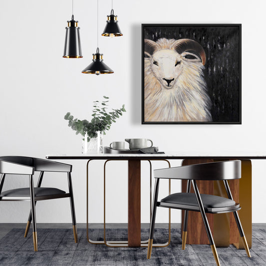 Toile encadrée « Bélier touffu » | Décoration de chambre animalière marron