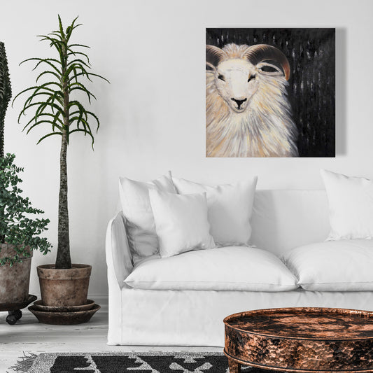 Bushy Ram Canvas Art - Farm Animal Decor for Home