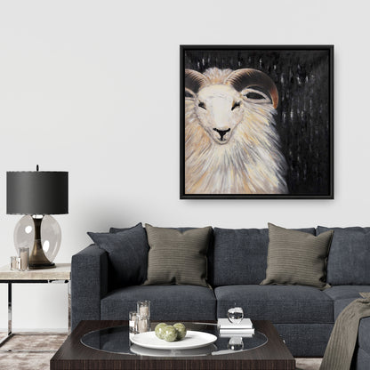 Toile encadrée « Bélier touffu » | Décoration de chambre animalière marron