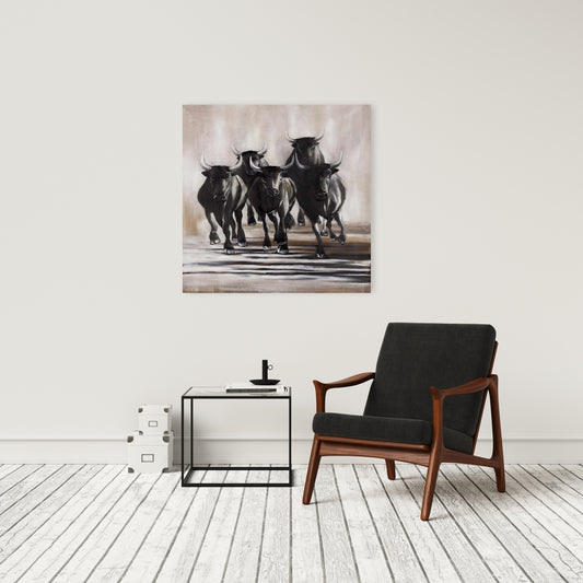 Group of Running Bulls Canvas - Rustic Farm Animals Decor