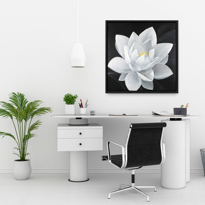 Toile Fleur de lotus suspendue | Cadre botanique blanc