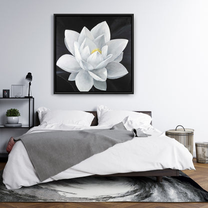 Toile Fleur de lotus suspendue | Cadre botanique blanc