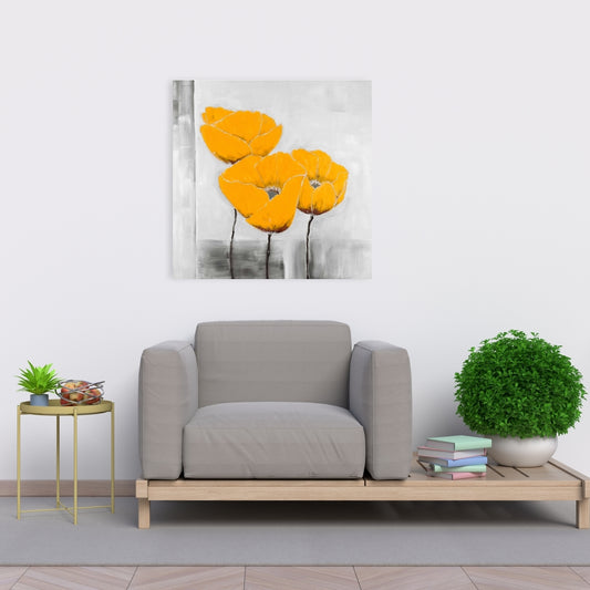 Gray Botanical Canvas - Three Yellow Flowers Home Decor