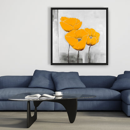 Gray Botanical Framed Canvas - Three Yellow Flowers Decor
