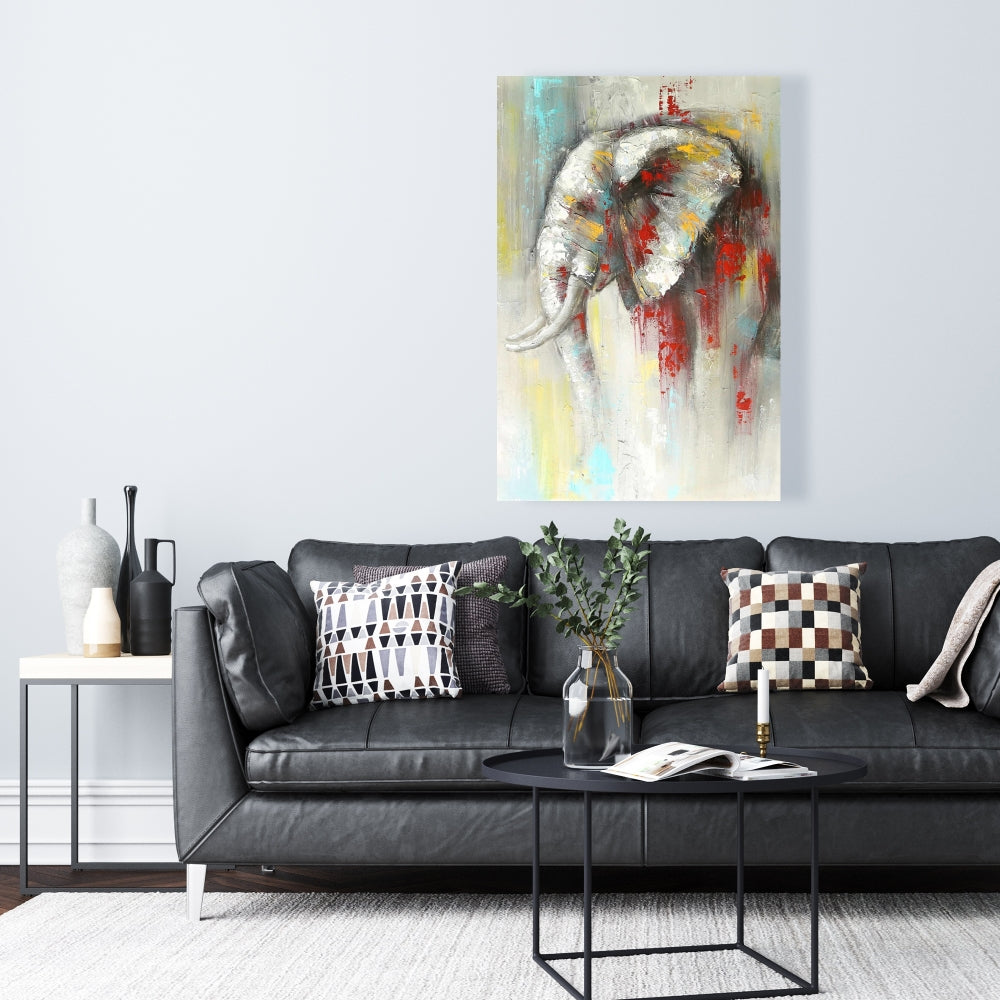 Abstract Elephant Canvas | Red African Bedroom Wall Art Decor