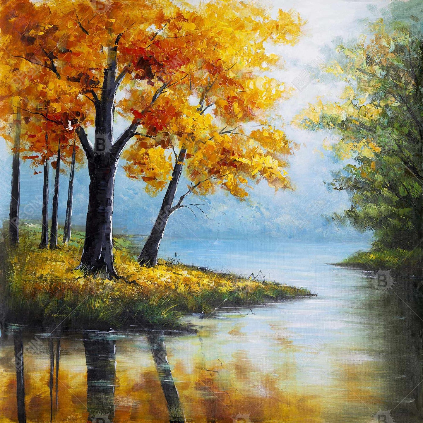Trees by the Lake Canvas - Landscapes Bedroom Decor Wall Art