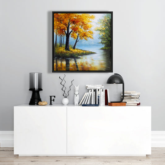 Blue Trees Landscapes Framed Canvas - Trees by the Lake Decor