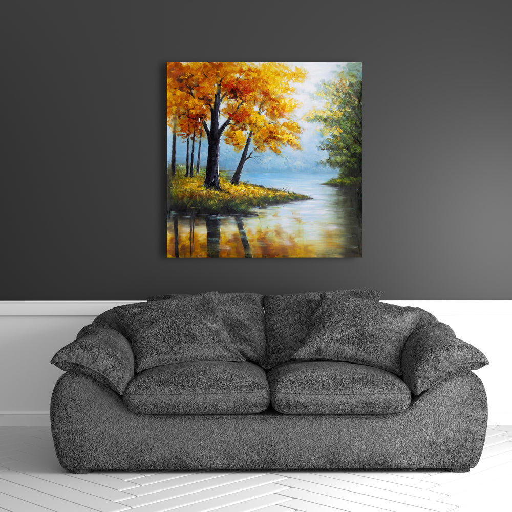 Trees by the Lake Canvas - Landscapes Bedroom Decor Wall Art