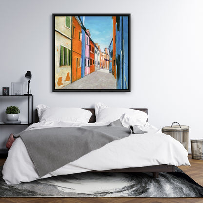 Colorful Houses in Italy Framed Canvas - Contemporary Bedroom Decor