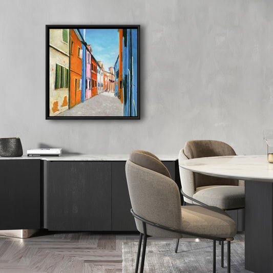 Colorful Houses in Italy Framed Canvas - Contemporary Bedroom Decor