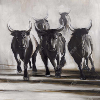 Running Fierce Bulls Canvas - Farm Animal Wall Art Decor