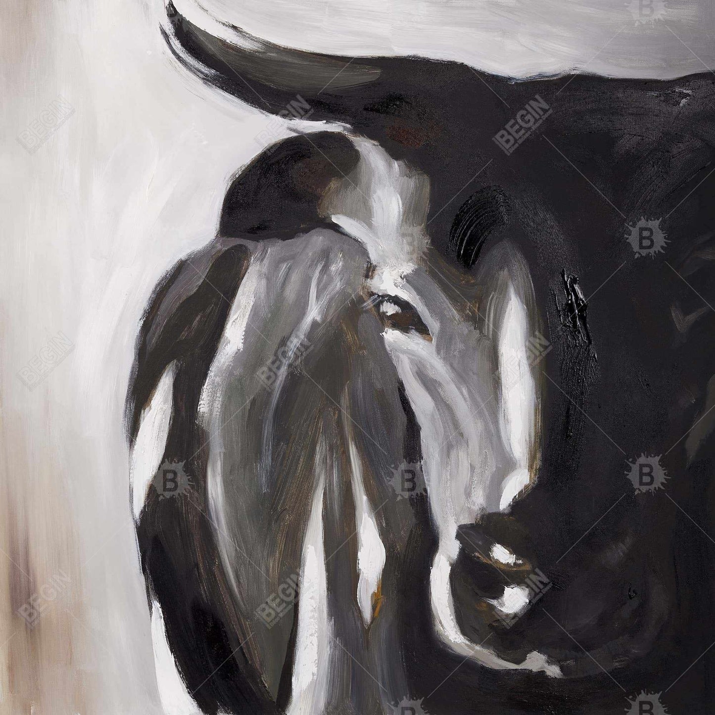 Bull Head Closeup Canvas | Brown Framed Bedroom Decor