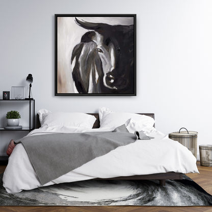 Bull Head Closeup Canvas | Brown Framed Bedroom Decor