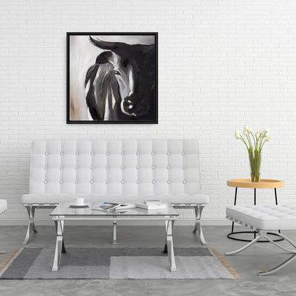 Bull Head Closeup Canvas | Brown Framed Bedroom Decor