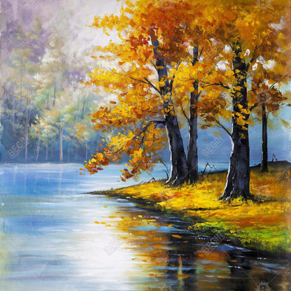 Two Trees by the Lake Canvas | Bedroom Wall Art Decor