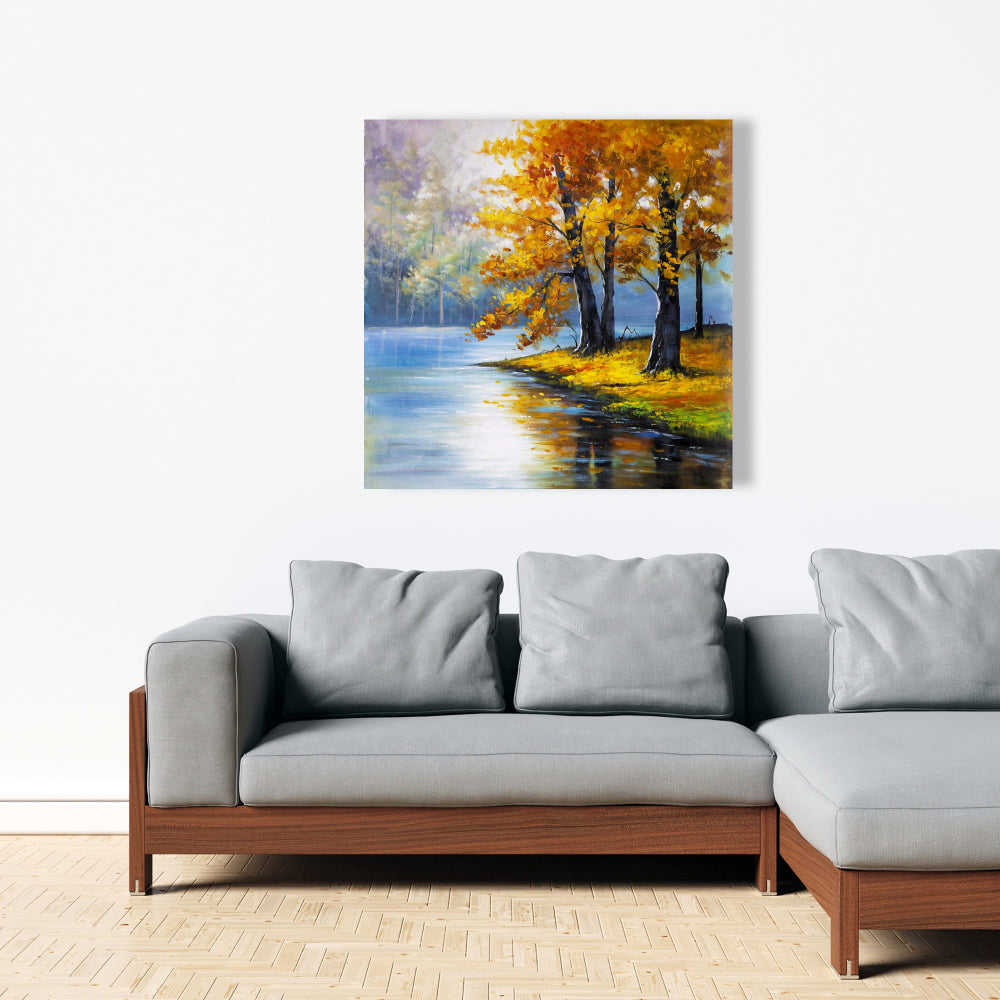 Two Trees by the Lake Canvas | Bedroom Wall Art Decor