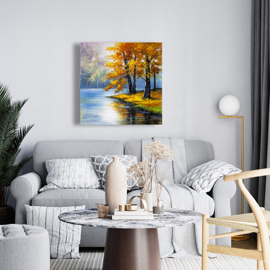 Two Trees by the Lake Canvas | Bedroom Wall Art Decor
