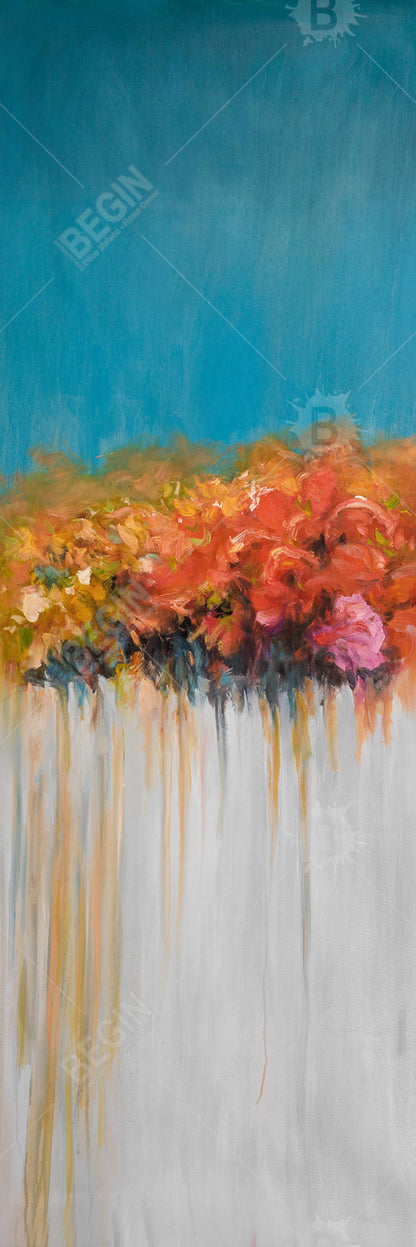 Orange Flowers Canvas - Blue Bathroom Home Decor Art