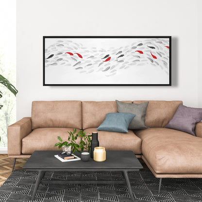 Swimming Fish Wave Asian Gray Framed Canvas | Home Decor