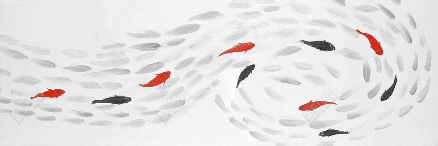 Swimming Fish Swirl Canvas | Asian Aquatic Animals Decor