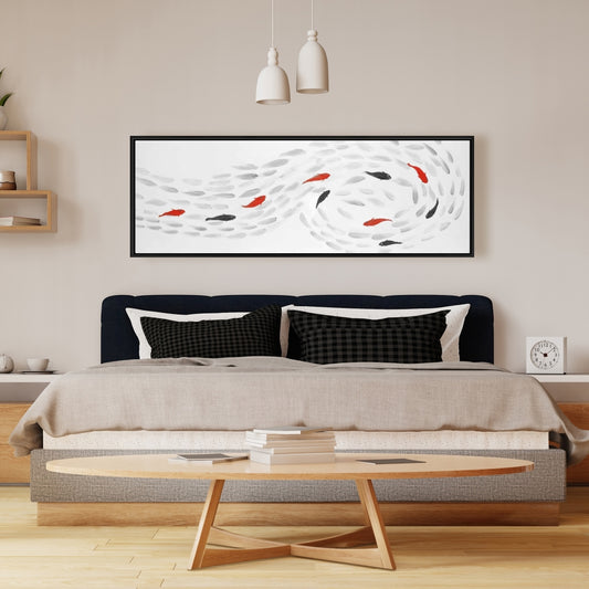 Swimming Fish Swirl Canvas | Asian Aquatic Bedroom Decor