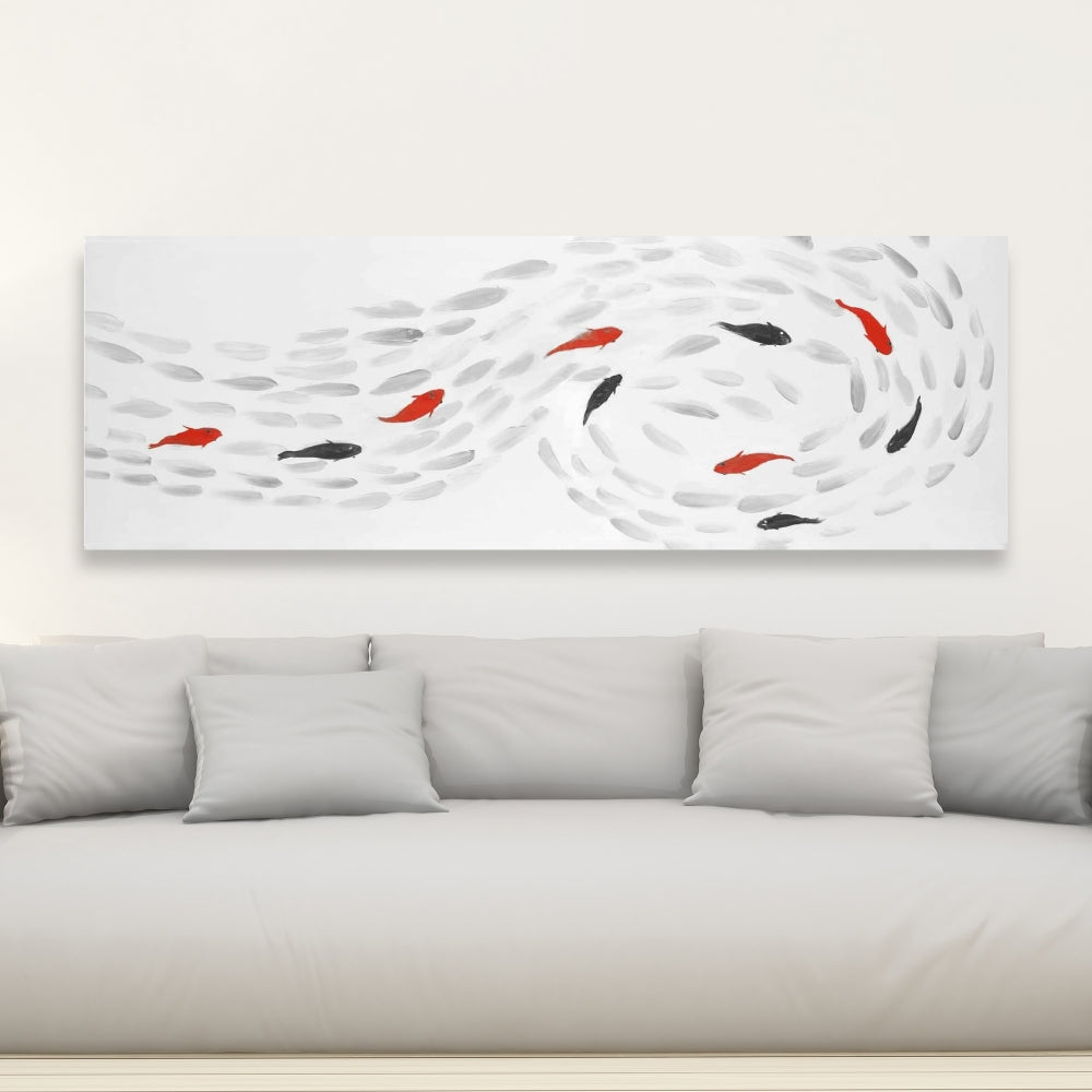 Swimming Fish Swirl Canvas | Asian Aquatic Animals Decor
