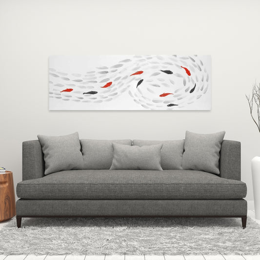 Swimming Fish Swirl Canvas | Asian Aquatic Animals Decor