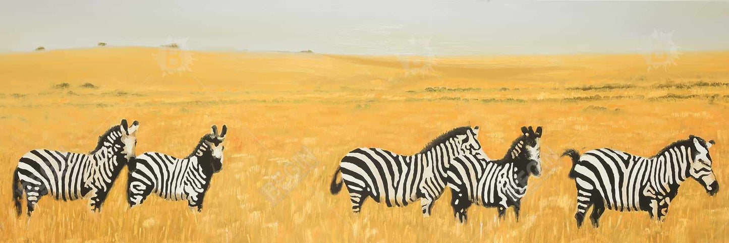 "Herd of Zebra Canvas | Yellow Animal Wall Art for Bedroom"