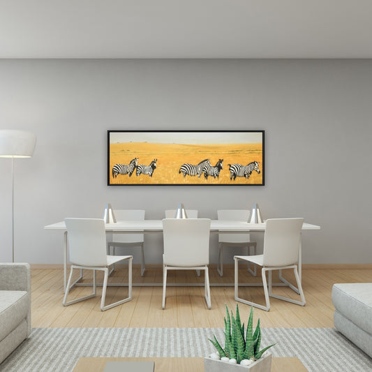 "Herd of Zebra Canvas | Yellow Animal Wall Art for Bedroom"