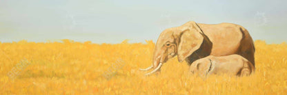 Toile de chambre bleue éléphant - Décoration éléphant et son petit