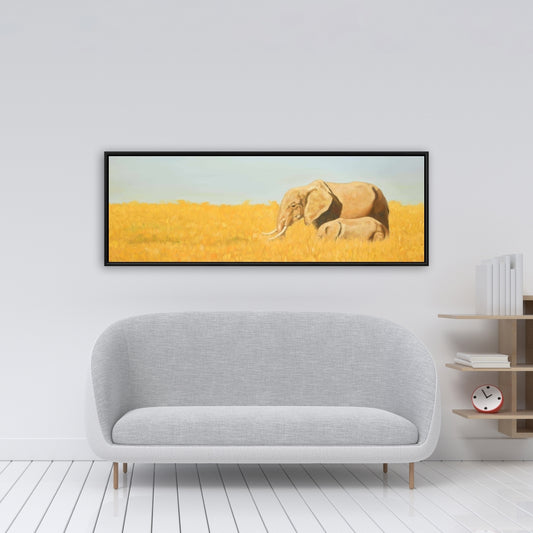 Elephant Blue Bedroom Framed Canvas | Elephant and Little One