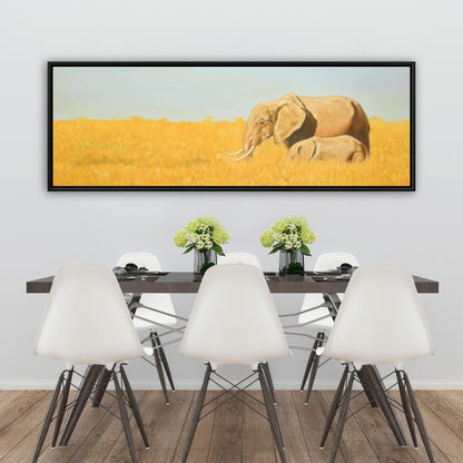 Elephant Blue Bedroom Framed Canvas | Elephant and Little One
