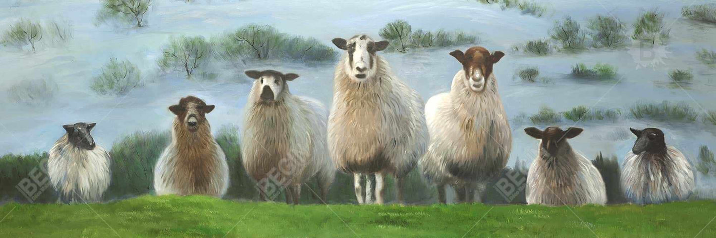 Rustic White Framed Canvas - Flock of Sheep Home Decor