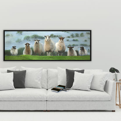 Rustic White Framed Canvas - Flock of Sheep Home Decor