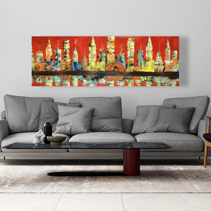 Red Abstract Skyline Yellow Canvas - Bedroom Home Decor