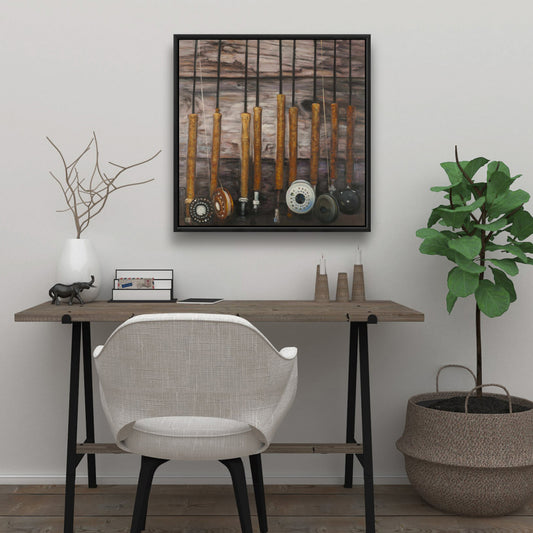 Fishing Rods on Wood Canvas | Rustic Framed Home Decor