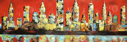 Vue de la ville rouge sur toile encadrée jaune - Décoration d'intérieur moderne