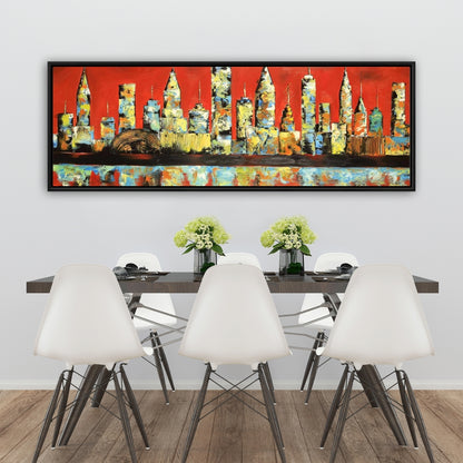 Vue de la ville rouge sur toile encadrée jaune - Décoration d'intérieur moderne