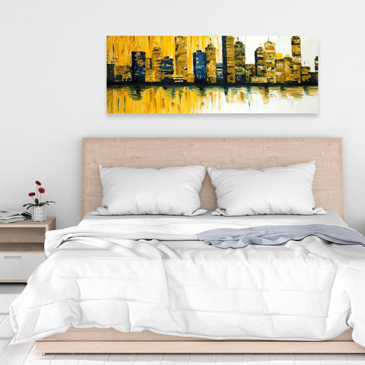 Yellow Abstract Skyscrapers Canvas - Blue Bedroom Wall Art
