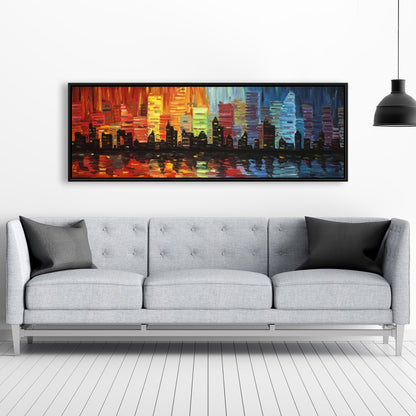 Colorful Cityscape Bedroom Cities Building Framed Canvas Decor